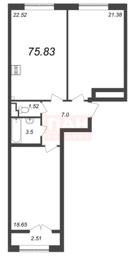 2-комнатная квартира, 75.83 м²; этаж: 6 - купить в Санкт-Петербурге
