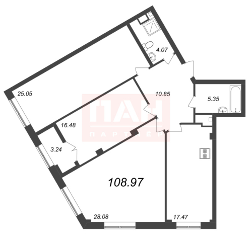 3-комнатная квартира, 108.97 м²; этаж: 6 - купить в Санкт-Петербурге