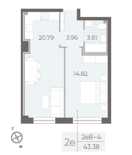 1-комнатная квартира, 43.38 м²; этаж: 1 - купить в Санкт-Петербурге