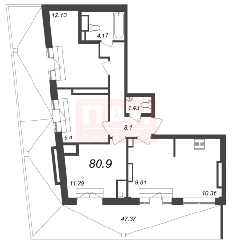 4-комнатная квартира, 80.9 м²; этаж: 8 - купить в Санкт-Петербурге