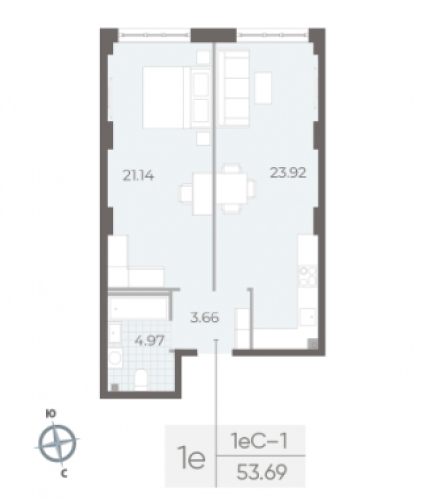 1-комнатная квартира, 53.69 м²; этаж: 1 - купить в Санкт-Петербурге