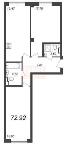 2-комнатная квартира, 72.92 м²; этаж: 4 - купить в Санкт-Петербурге