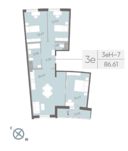 3-комнатная квартира №14 в: Морская набережная SeaView II: 86.61 м²; этаж: 14 - купить в Санкт-Петербурге