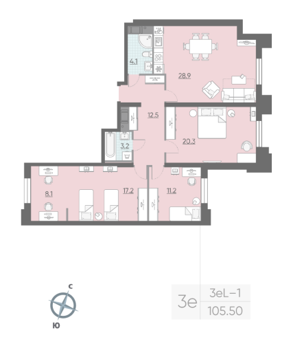 3-комнатная квартира №57 в: ЦИВИЛИЗАЦИЯ НА НЕВЕ: 105.5 м²; этаж: 4 - купить в Санкт-Петербурге