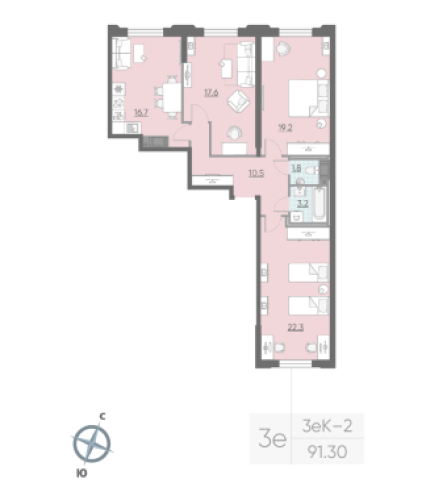 3-комнатная квартира №57 в: ЦИВИЛИЗАЦИЯ НА НЕВЕ: 91.3 м²; этаж: 5 - купить в Санкт-Петербурге