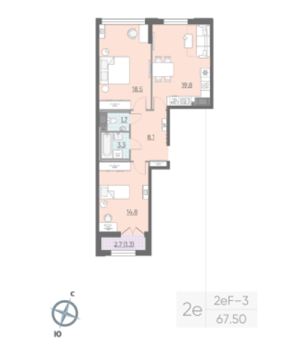 2-комнатная квартира, 67.5 м²; этаж: 15 - купить в Санкт-Петербурге