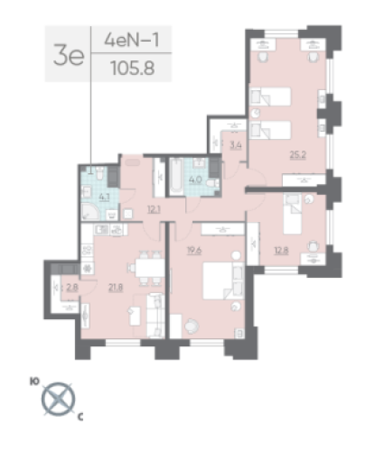 3-комнатная квартира №57 в: ЦИВИЛИЗАЦИЯ НА НЕВЕ: 105.8 м²; этаж: 4 - купить в Санкт-Петербурге