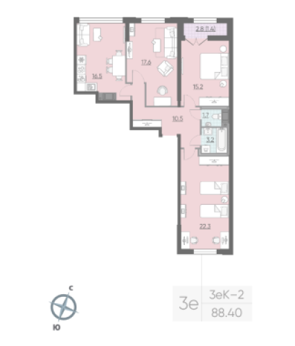 3-комнатная квартира №57 в: ЦИВИЛИЗАЦИЯ НА НЕВЕ: 88.4 м²; этаж: 15 - купить в Санкт-Петербурге