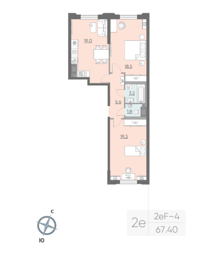 2-комнатная квартира №57 в: ЦИВИЛИЗАЦИЯ НА НЕВЕ: 67.4 м²; этаж: 5 - купить в Санкт-Петербурге