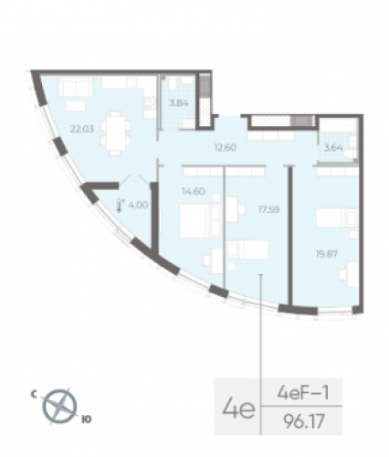 3-комнатная квартира №14 в: Морская набережная SeaView II: 96.17 м²; этаж: 10 - купить в Санкт-Петербурге