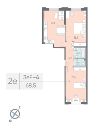 2-комнатная квартира, 68.5 м²; этаж: 2 - купить в Санкт-Петербурге