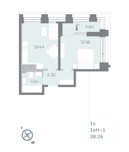 1-комнатная квартира, 38.26 м²; этаж: 17 - купить в Санкт-Петербурге