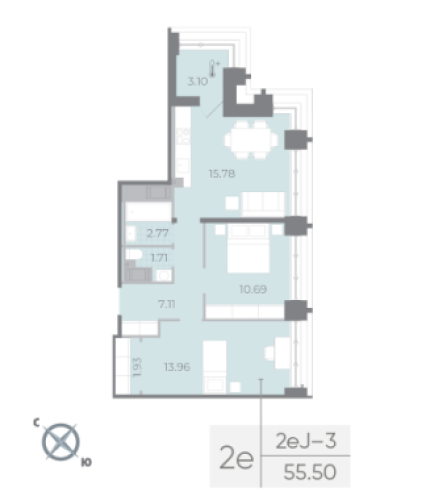 1-комнатная квартира, 55.5 м²; этаж: 17 - купить в Санкт-Петербурге