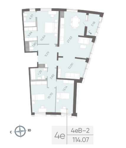4-комнатная квартира, 114.07 м²; этаж: 11 - купить в Санкт-Петербурге