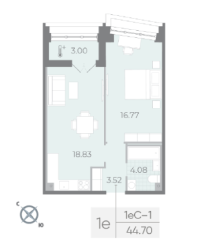 1-комнатная квартира, 44.7 м²; этаж: 17 - купить в Санкт-Петербурге