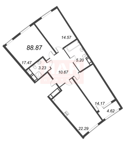 3-комнатная квартира, 88.87 м²; этаж: 6 - купить в Санкт-Петербурге