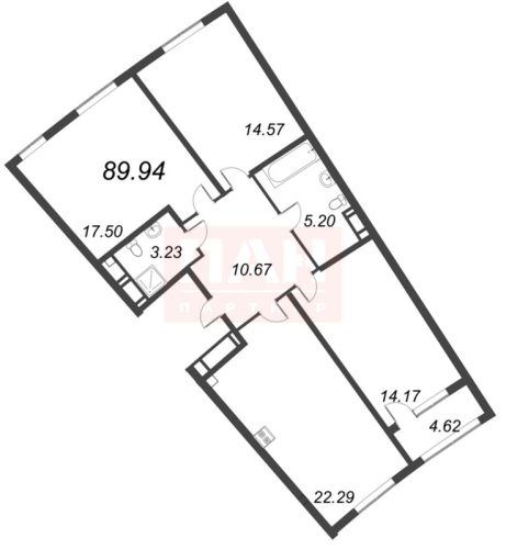 3-комнатная квартира, 89.94 м²; этаж: 4 - купить в Санкт-Петербурге