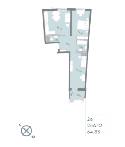 1-комнатная квартира, 64.85 м²; этаж: 11 - купить в Санкт-Петербурге