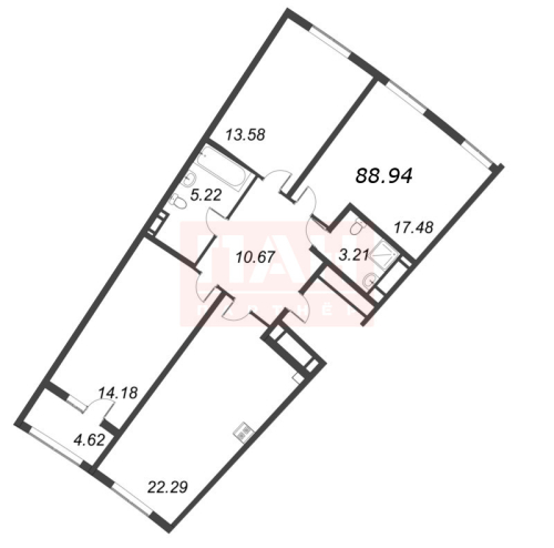 3-комнатная квартира, 88.94 м²; этаж: 12 - купить в Санкт-Петербурге
