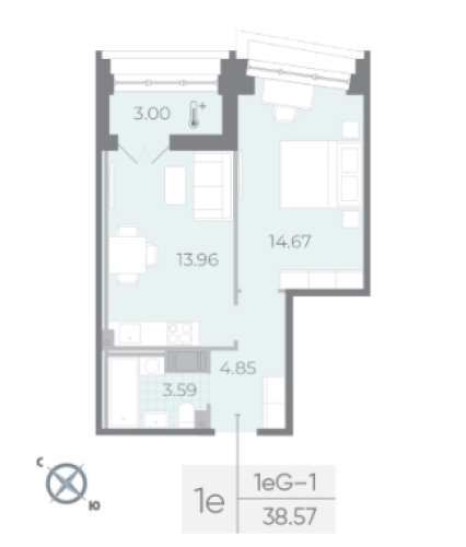 1-комнатная квартира, 38.57 м²; этаж: 17 - купить в Санкт-Петербурге