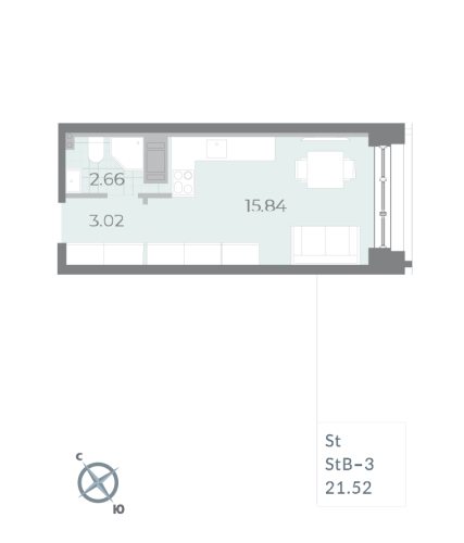 1-комнатная квартира, 21.52 м²; этаж: 17 - купить в Санкт-Петербурге