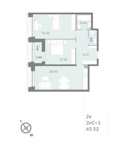 2-комнатная квартира, 65.52 м²; этаж: 17 - купить в Санкт-Петербурге