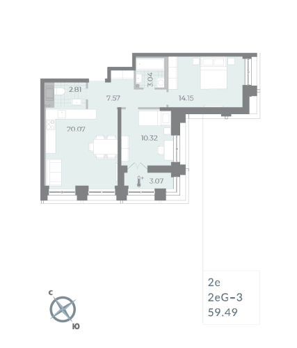 2-комнатная квартира, 59.49 м²; этаж: 16 - купить в Санкт-Петербурге