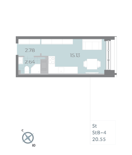 1-комнатная квартира, 20.55 м²; этаж: 17 - купить в Санкт-Петербурге