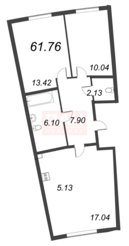 2-комнатная квартира, 61.76 м²; этаж: 2 - купить в Санкт-Петербурге