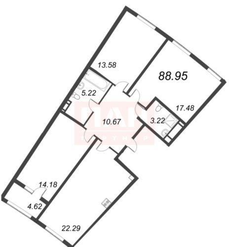 3-комнатная квартира, 88.95 м²; этаж: 8 - купить в Санкт-Петербурге