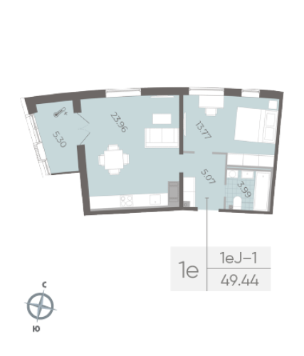 1-комнатная квартира, 49.44 м²; этаж: 11 - купить в Санкт-Петербурге