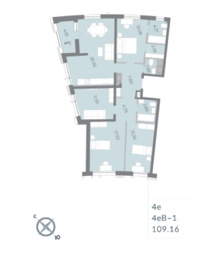 4-комнатная квартира, 109.16 м²; этаж: 6 - купить в Санкт-Петербурге
