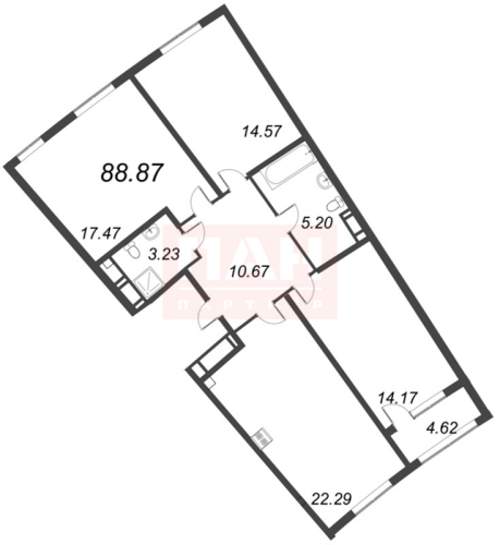 3-комнатная квартира №14 в: Морская набережная SeaView II: 88.87 м²; этаж: 8 - купить в Санкт-Петербурге