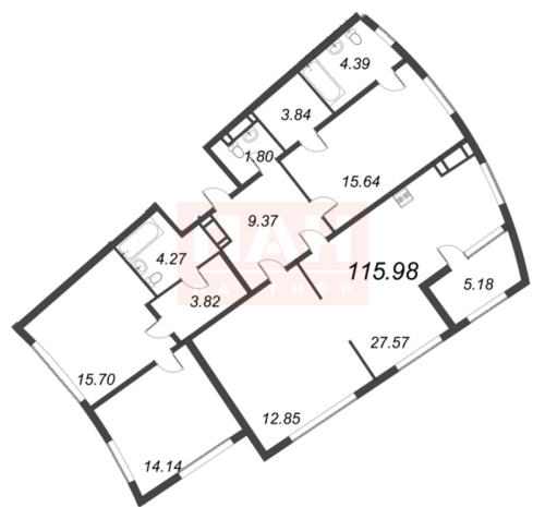 4-комнатная квартира, 115.98 м²; этаж: 4 - купить в Санкт-Петербурге