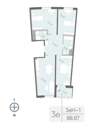 2-комнатная квартира, 88.87 м²; этаж: 11 - купить в Санкт-Петербурге