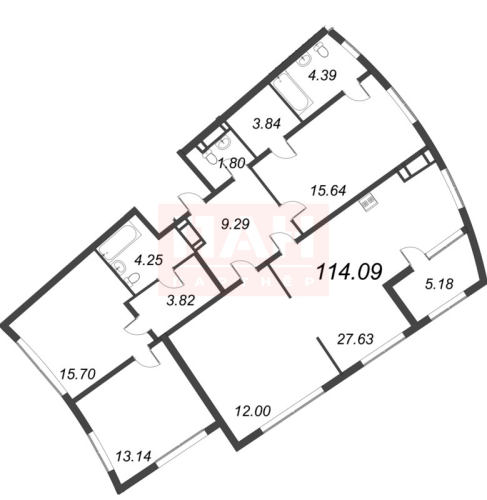 4-комнатная квартира №14 в: Морская набережная SeaView II: 114.09 м²; этаж: 6 - купить в Санкт-Петербурге