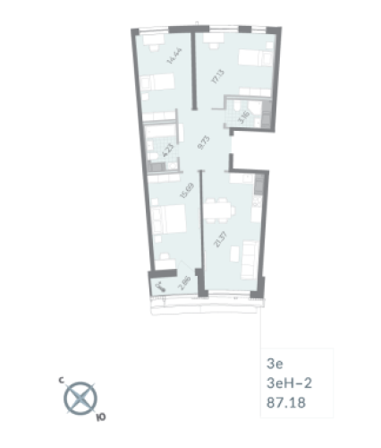 2-комнатная квартира, 87.18 м²; этаж: 15 - купить в Санкт-Петербурге