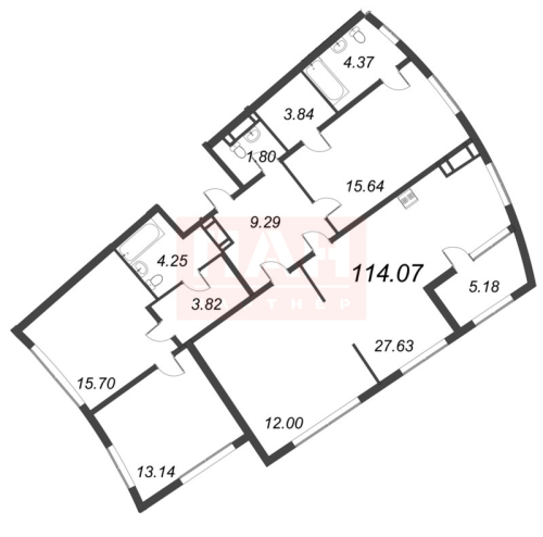 4-комнатная квартира, 114.07 м²; этаж: 12 - купить в Санкт-Петербурге