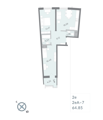 1-комнатная квартира, 64.85 м²; этаж: 8 - купить в Санкт-Петербурге