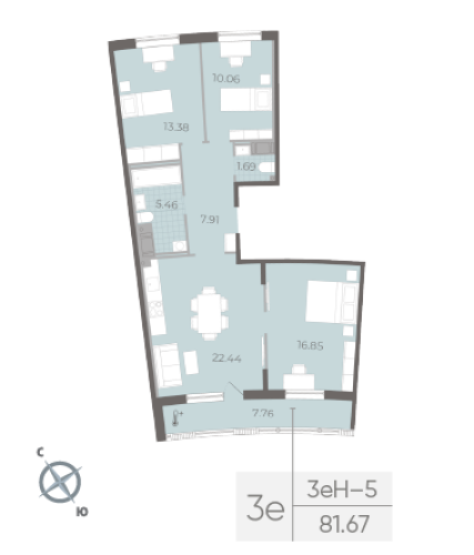 2-комнатная квартира, 81.67 м²; этаж: 14 - купить в Санкт-Петербурге