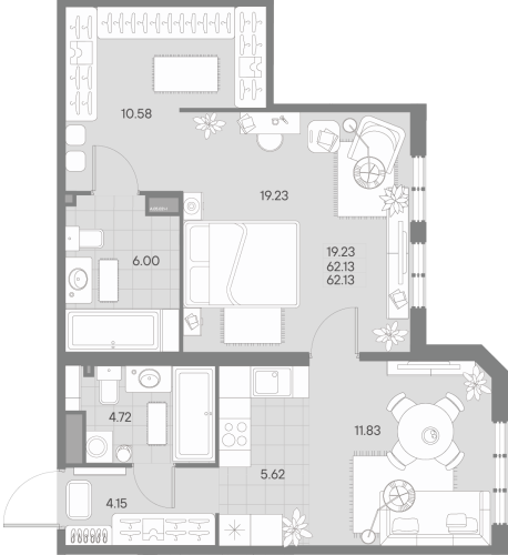 1-комнатная квартира №41 в: AMO: 62.13 м²; этаж: 5 - купить в Санкт-Петербурге