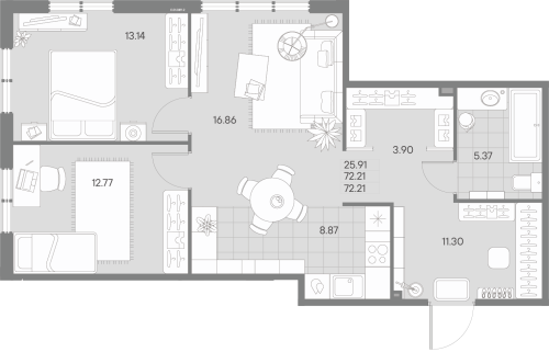 2-комнатная квартира №41 в: AMO: 72.21 м²; этаж: 1 - купить в Санкт-Петербурге