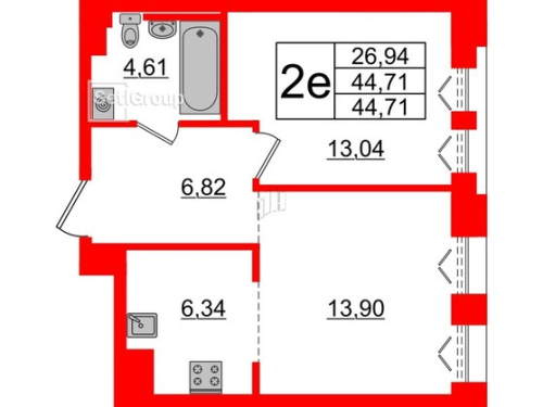 2-комнатная квартира, 44.71 м²; этаж: 7 - купить в Санкт-Петербурге
