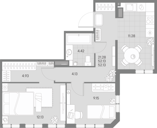 2-комнатная квартира №41 в: AMO: 52.13 м²; этаж: 3 - купить в Санкт-Петербурге