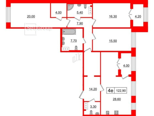 3-комнатная квартира, 122.9 м²; этаж: 2 - купить в Санкт-Петербурге