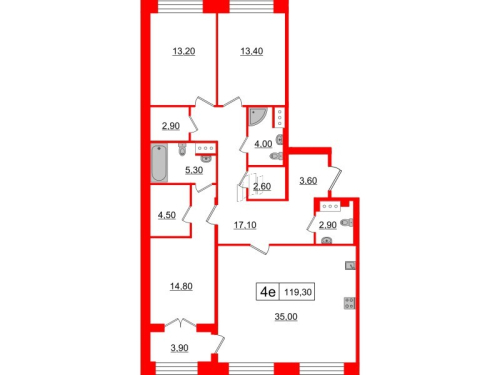 3-комнатная квартира, 119.3 м²; этаж: 3 - купить в Санкт-Петербурге