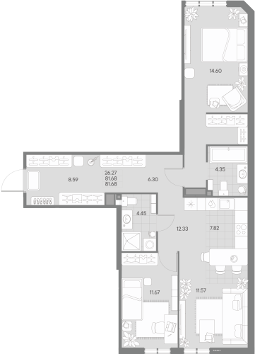 2-комнатная квартира, 81.68 м²; этаж: 3 - купить в Санкт-Петербурге