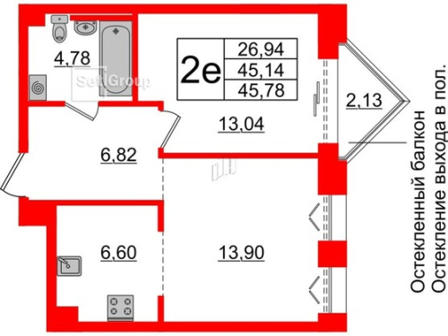 1-комнатная квартира, 45.14 м²; этаж: 4 - купить в Санкт-Петербурге