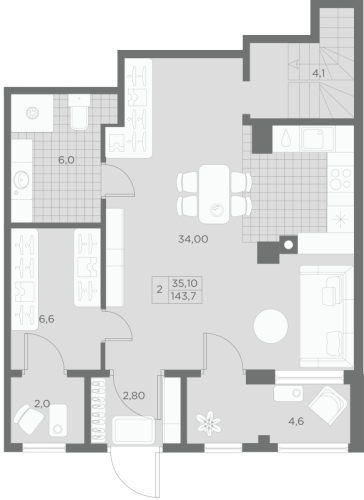 2-комнатная квартира, 150.8 м²; этаж: 1 - купить в Санкт-Петербурге