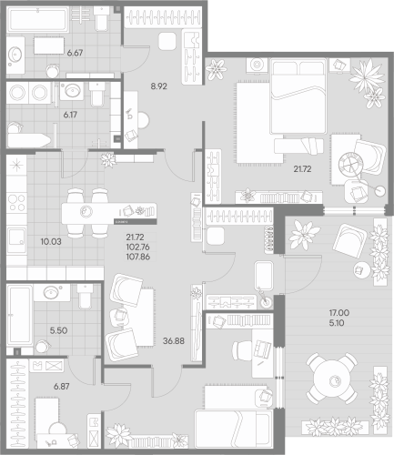 2-комнатная квартира, 107.86 м²; этаж: 1 - купить в Санкт-Петербурге
